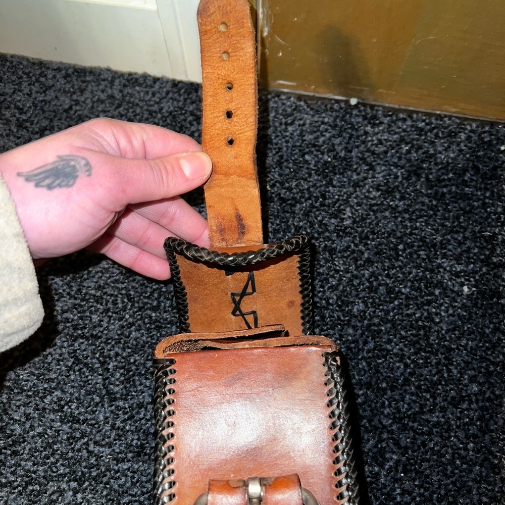 Vintage Belt Bag Handmade Brown Genuine Leather Buckle Bag Satchel Bag - Picture 9 of 15